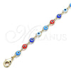 Oro Laminado Fancy Anklet, Gold Filled Style Evil Eye Design, Multicolor Resin Finish, Golden Finish, 03.63.2212.10 (05 MM Thickness, 10 Inches Length)