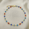 Oro Laminado Fancy Anklet, Gold Filled Style Evil Eye Design, Multicolor Resin Finish, Golden Finish, 03.63.2212.10 (05 MM Thickness, 10 Inches Length)