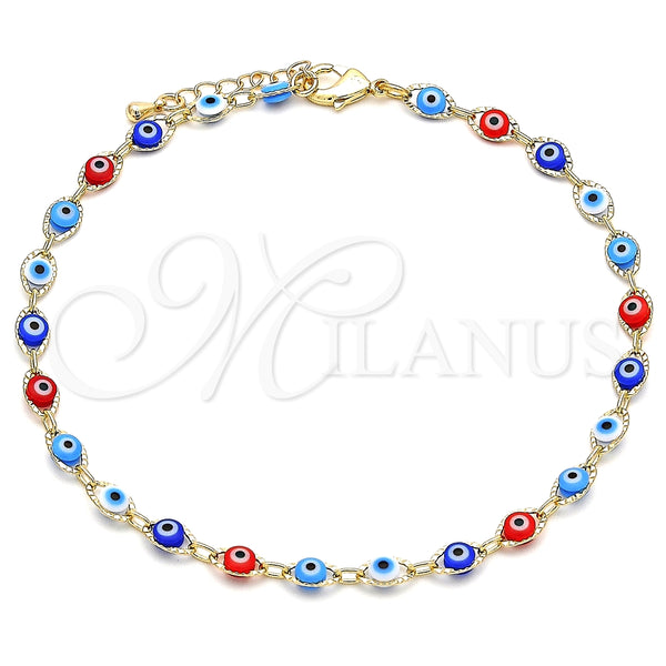 Gold Filled Anklet — Fancy Anklet Evil Eye Design Multicolor Resin 03.63. — main product view — SKU 141407 | Oro Laminado tobillera — elegante Anklet Evil Eye diseño Multicolor Resin 03.63. — SKU 141407