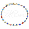 Oro Laminado Fancy Anklet, Gold Filled Style Evil Eye Design, Multicolor Resin Finish, Golden Finish, 03.63.2212.10 (05 MM Thickness, 10 Inches Length)