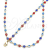 Oro Laminado Necklace and Bracelet, Gold Filled Style Evil Eye Design, Multicolor Resin Finish, Golden Finish, 06.63.0255