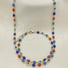 Oro Laminado Necklace and Bracelet, Gold Filled Style Evil Eye Design, Multicolor Resin Finish, Golden Finish, 06.63.0255