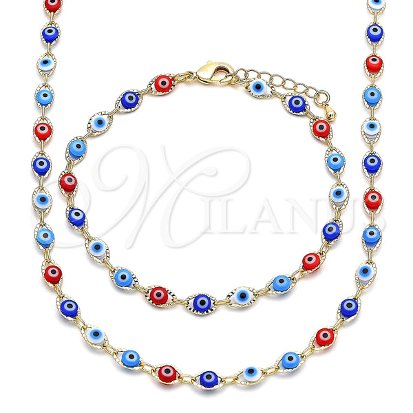 Gold Filled Bracelet — Necklace and Bracelet Evil Eye Design Multicolor Resin — main product view — SKU 141408 | Oro Laminado brazalete — Necklace and Bracelet Evil Eye diseño Multicolor Resin — SKU 141408