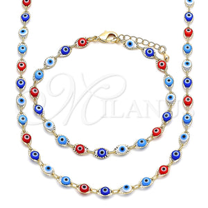 Gold Filled Bracelet — Necklace and Bracelet Evil Eye Design Multicolor Resin — main product view — SKU 141408 | Oro Laminado brazalete — Necklace and Bracelet Evil Eye diseño Multicolor Resin — SKU 141408