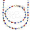 Oro Laminado Necklace and Bracelet, Gold Filled Style Evil Eye Design, Multicolor Resin Finish, Golden Finish, 06.63.0255