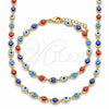 Oro Laminado Necklace and Bracelet, Gold Filled Style Evil Eye Design, Multicolor Resin Finish, Golden Finish, 06.63.0255