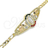 Oro Laminado Fancy Bracelet, Gold Filled Style Guadalupe and Elephant Design, with Multicolor Crystal, Polished, Tricolor, 03.380.0044.08 (04 MM Thickness, 8 Inches Length)