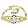 Oro Laminado Fancy Bracelet, Gold Filled Style Guadalupe and Elephant Design, with Multicolor Crystal, Polished, Tricolor, 03.380.0044.08 (04 MM Thickness, 8 Inches Length)