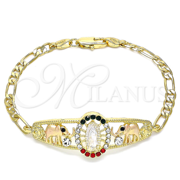 Gold Filled Bracelet — Fancy Bracelet Guadalupe and Elephant Design with Multicolor — main product view — SKU 141409 | Oro Laminado brazalete — elegante Bracelet Guadalupe and Elephant diseño with Multicolor — SKU 141409