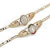 Oro Laminado Fancy Bracelet, Gold Filled Style Guadalupe and Elephant Design, with Multicolor Crystal, Polished, Tricolor, 03.380.0044.08 (04 MM Thickness, 8 Inches Length)