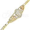 Oro Laminado Fancy Bracelet, Gold Filled Style Guadalupe and Elephant Design, with White and Black Crystal, Polished, Tricolor, 03.380.0044.1.08 (04 MM Thickness, 8 Inches Length)