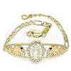 Oro Laminado Fancy Bracelet, Gold Filled Style Guadalupe and Elephant Design, with White and Black Crystal, Polished, Tricolor, 03.380.0044.1.08 (04 MM Thickness, 8 Inches Length)
