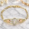 Oro Laminado Fancy Bracelet, Gold Filled Style Guadalupe and Elephant Design, with White and Black Crystal, Polished, Tricolor, 03.380.0044.1.08 (04 MM Thickness, 8 Inches Length)