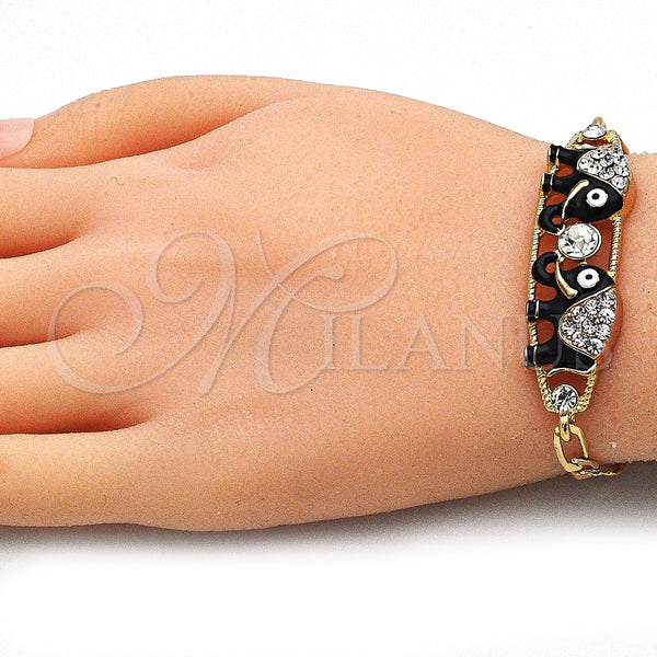 Gold Filled Bracelet — Fancy Bracelet Elephant Design with White Crystal Black — alternate product view — SKU 141411 | Oro Laminado brazalete — elegante Bracelet Elephant diseño with cristal blanco negro — SKU 141411
