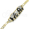 Oro Laminado Fancy Bracelet, Gold Filled Style Elephant Design, with White Crystal, Black Enamel Finish, Golden Finish, 03.380.0045.08 (05 MM Thickness, 8 Inches Length)