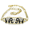 Oro Laminado Fancy Bracelet, Gold Filled Style Elephant Design, with White Crystal, Black Enamel Finish, Golden Finish, 03.380.0045.08 (05 MM Thickness, 8 Inches Length)