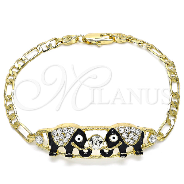 Gold Filled Bracelet — Fancy Bracelet Elephant Design with White Crystal Black — main product view — SKU 141411 | Oro Laminado brazalete — elegante Bracelet Elephant diseño with cristal blanco negro — SKU 141411