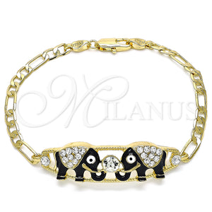 Gold Filled Bracelet — Fancy Bracelet Elephant Design with White Crystal Black — main product view — SKU 141411 | Oro Laminado brazalete — elegante Bracelet Elephant diseño with cristal blanco negro — SKU 141411