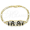 Oro Laminado Fancy Bracelet, Gold Filled Style Elephant Design, with White Crystal, Black Enamel Finish, Golden Finish, 03.380.0045.08 (05 MM Thickness, 8 Inches Length)