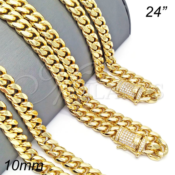Stainless Steel Necklace — Basic Necklace Miami Cuban Design with White Micro — main product view — SKU 141412 | Acero Inoxidable collar — básico Necklace Miami Cuban diseño with blanco Micro — SKU 141412