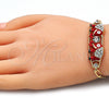 Oro Laminado Fancy Bracelet, Gold Filled Style Elephant Design, with White Crystal, Red Enamel Finish, Golden Finish, 03.380.0045.1.08 (05 MM Thickness, 8 Inches Length)