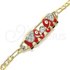 Oro Laminado Fancy Bracelet, Gold Filled Style Elephant Design, with White Crystal, Red Enamel Finish, Golden Finish, 03.380.0045.1.08 (05 MM Thickness, 8 Inches Length)