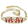 Oro Laminado Fancy Bracelet, Gold Filled Style Elephant Design, with White Crystal, Red Enamel Finish, Golden Finish, 03.380.0045.1.08 (05 MM Thickness, 8 Inches Length)