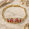 Oro Laminado Fancy Bracelet, Gold Filled Style Elephant Design, with White Crystal, Red Enamel Finish, Golden Finish, 03.380.0045.1.08 (05 MM Thickness, 8 Inches Length)