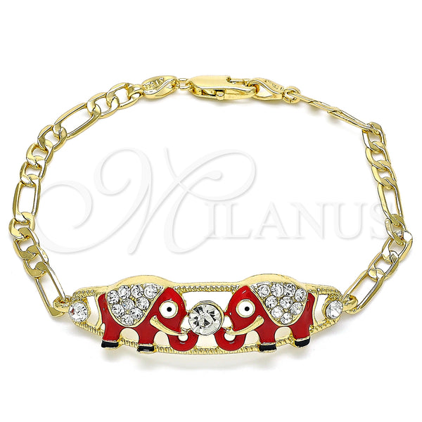 Gold Filled Bracelet — Fancy Bracelet Elephant Design with White Crystal Red — main product view — SKU 141414 | Oro Laminado brazalete — elegante Bracelet Elephant diseño with cristal blanco Red — SKU 141414