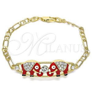 Gold Filled Bracelet — Fancy Bracelet Elephant Design with White Crystal Red — main product view — SKU 141414 | Oro Laminado brazalete — elegante Bracelet Elephant diseño with cristal blanco Red — SKU 141414