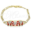 Oro Laminado Fancy Bracelet, Gold Filled Style Elephant Design, with White Crystal, Red Enamel Finish, Golden Finish, 03.380.0045.1.08 (05 MM Thickness, 8 Inches Length)