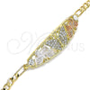 Oro Laminado Fancy Bracelet, Gold Filled Style Butterfly Design, with White Crystal, Polished, Tricolor, 03.380.0046.08 (05 MM Thickness, 8 Inches Length)