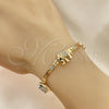 Oro Laminado Fancy Bracelet, Gold Filled Style Elephant Design, with White and Black Crystal, Polished, Tricolor, 03.380.0047.08 (04 MM Thickness, 8 Inches Length)
