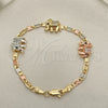 Oro Laminado Fancy Bracelet, Gold Filled Style Elephant Design, with White and Black Crystal, Polished, Tricolor, 03.380.0047.08 (04 MM Thickness, 8 Inches Length)