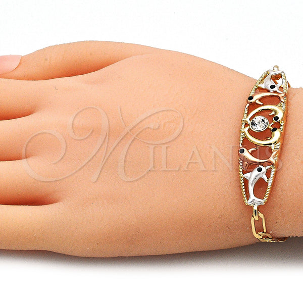 Gold Filled Bracelet — Fancy Bracelet Dolphin Design with White and Black — alternate product view — SKU 141417 | Oro Laminado brazalete — elegante Bracelet Dolphin diseño with blanco and negro — SKU 141417
