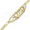Oro Laminado Fancy Bracelet, Gold Filled Style Dolphin Design, with White and Black Crystal, Polished, Tricolor, 03.380.0048.08 (04 MM Thickness, 8 Inches Length)