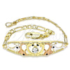 Oro Laminado Fancy Bracelet, Gold Filled Style Dolphin Design, with White and Black Crystal, Polished, Tricolor, 03.380.0048.08 (04 MM Thickness, 8 Inches Length)