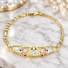 Oro Laminado Fancy Bracelet, Gold Filled Style Dolphin Design, with White and Black Crystal, Polished, Tricolor, 03.380.0048.08 (04 MM Thickness, 8 Inches Length)