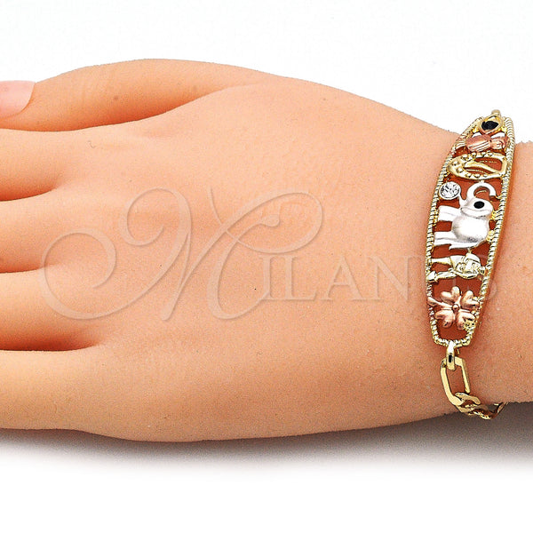 Gold Filled Bracelet — Fancy Bracelet Elephant and Owl Design with White — alternate product view — SKU 141418 | Oro Laminado brazalete — elegante Bracelet Elephant and Owl diseño with blanco — SKU 141418