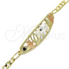 Oro Laminado Fancy Bracelet, Gold Filled Style Elephant and Owl Design, with White and Black Crystal, Polished, Tricolor, 03.380.0049.08 (05 MM Thickness, 8 Inches Length)