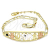 Oro Laminado Fancy Bracelet, Gold Filled Style Elephant and Owl Design, with White and Black Crystal, Polished, Tricolor, 03.380.0049.08 (05 MM Thickness, 8 Inches Length)