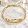 Oro Laminado Fancy Bracelet, Gold Filled Style Elephant and Owl Design, with White and Black Crystal, Polished, Tricolor, 03.380.0049.08 (05 MM Thickness, 8 Inches Length)