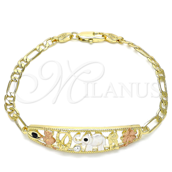 Gold Filled Bracelet — Fancy Bracelet Elephant and Owl Design with White — main product view — SKU 141418 | Oro Laminado brazalete — elegante Bracelet Elephant and Owl diseño with blanco — SKU 141418