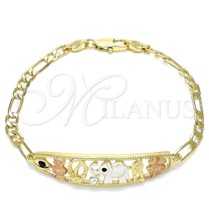 Gold Filled Bracelet — Fancy Bracelet Elephant and Owl Design with White — main product view — SKU 141418 | Oro Laminado brazalete — elegante Bracelet Elephant and Owl diseño with blanco — SKU 141418