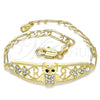 Oro Laminado Fancy Bracelet, Gold Filled Style Owl and Heart Design, with White and Black Crystal, Polished, Golden Finish, 03.380.0050.08 (05 MM Thickness, 8 Inches Length)