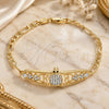 Oro Laminado Fancy Bracelet, Gold Filled Style Turtle and Heart Design, with White and Black Crystal, Polished, Golden Finish, 03.380.0051.08 (04 MM Thickness, 8 Inches Length)