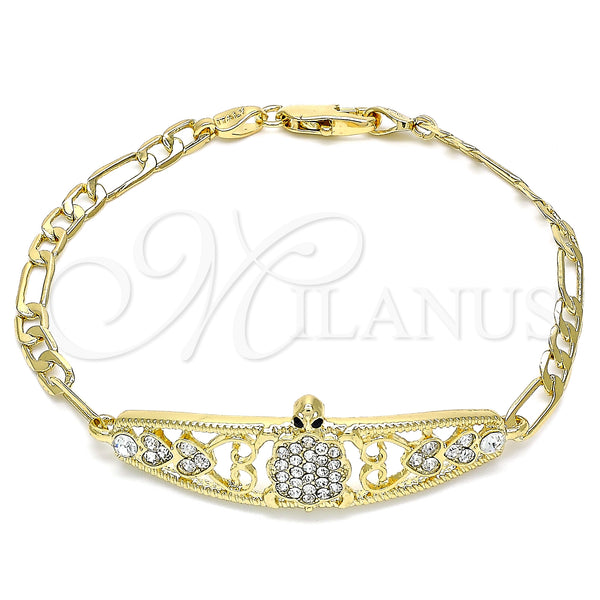 Gold Filled Bracelet — Fancy Bracelet Turtle and Heart Design with White — main product view — SKU 141420 | Oro Laminado brazalete — elegante Bracelet Turtle and corazón diseño with blanco — SKU 141420