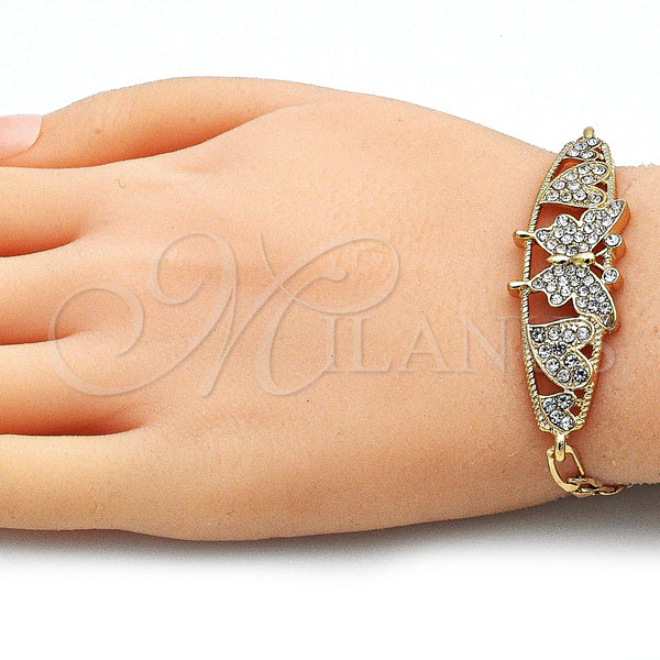 Gold Filled Bracelet — Fancy Bracelet Butterfly and Heart Design with White — alternate product view — SKU 141421 | Oro Laminado brazalete — elegante Bracelet Butterfly and corazón diseño with blanco — SKU 141421