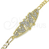 Oro Laminado Fancy Bracelet, Gold Filled Style Butterfly and Heart Design, with White Crystal, Polished, Golden Finish, 03.380.0052.08 (05 MM Thickness, 8 Inches Length)