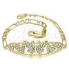 Oro Laminado Fancy Bracelet, Gold Filled Style Butterfly and Heart Design, with White Crystal, Polished, Golden Finish, 03.380.0052.08 (05 MM Thickness, 8 Inches Length)